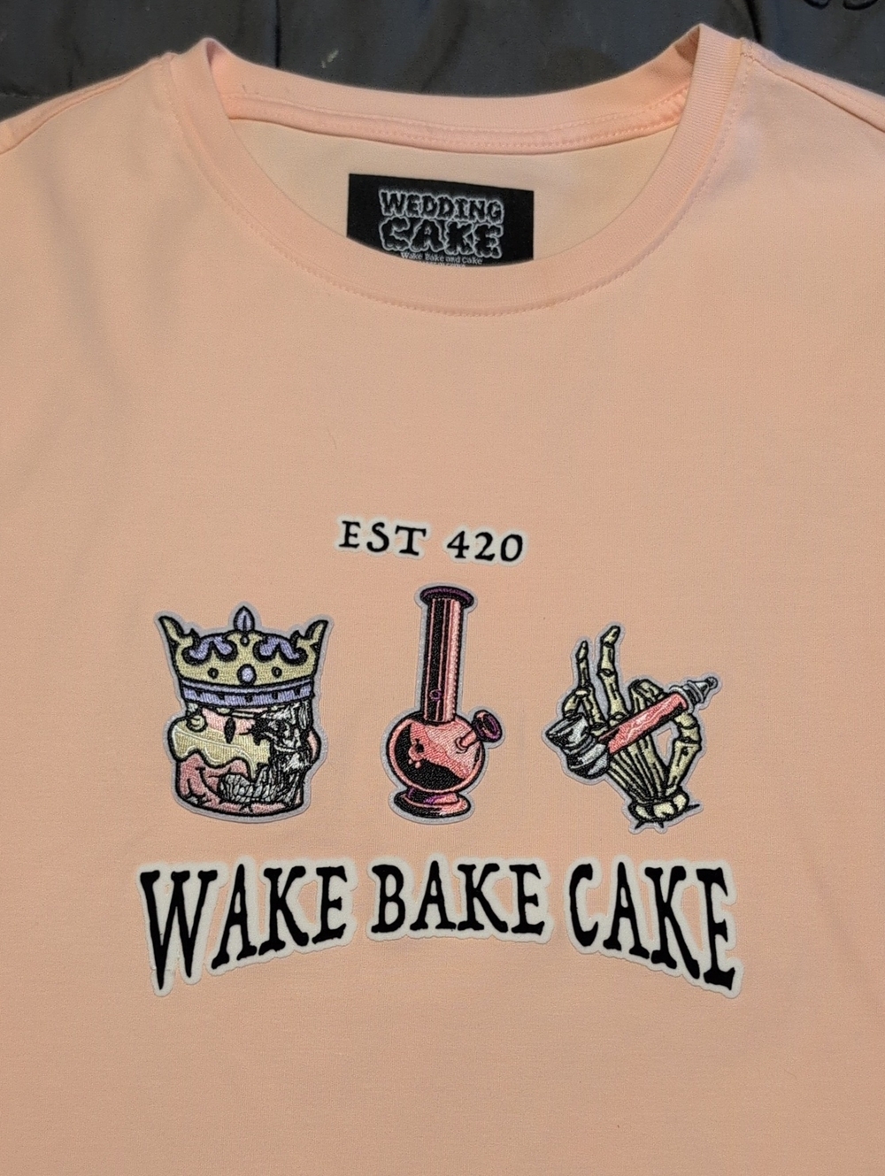 "Wake Bake Cake" Short Sleeve Tee - Peach